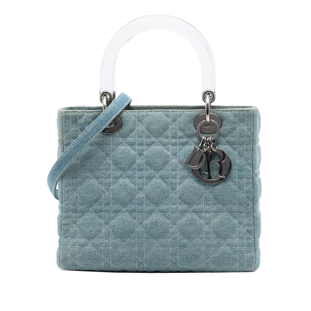 Pre-Loved Dior Medium Denim Cannage Acrylic Handles Lady Dior